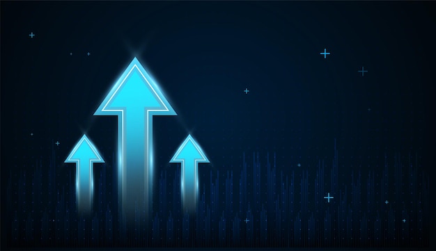 Three blue arrows directed point upward with Gradient realistic vector illustration