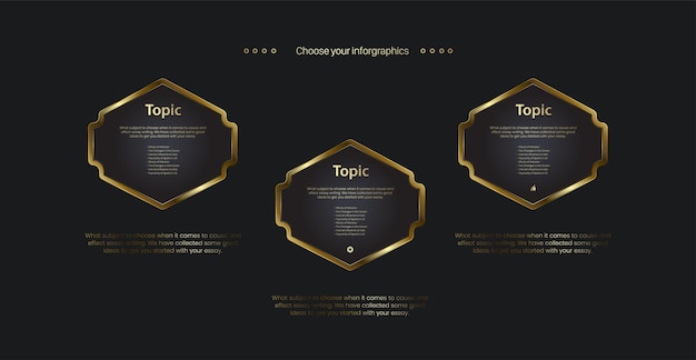 three circles shape level buttons design set of charts in golden icons templates vector illustration