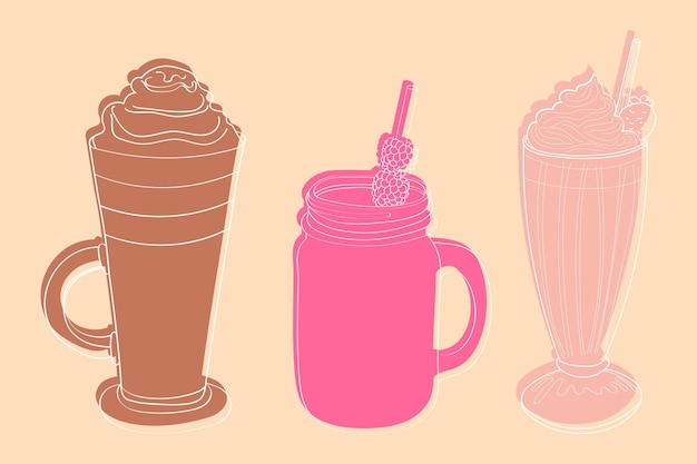 three distinct beverages are arranged in a line showcasing their unique colors and textures each