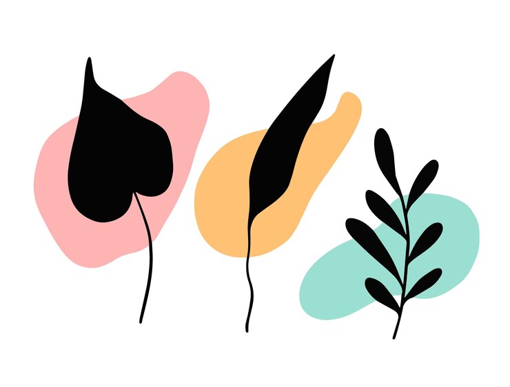 Vektör three leaves set minimalistic design template han drawn colorful vector illustration