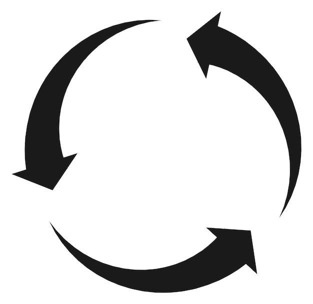 three round arrows icon recycle black sign