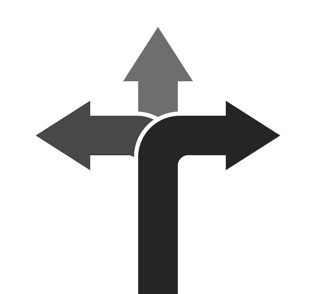 Three way arrow sign Road direction concept Vector