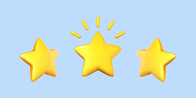 three yellow stars isolated on blue background customer review and rating concept vector 3d illustration