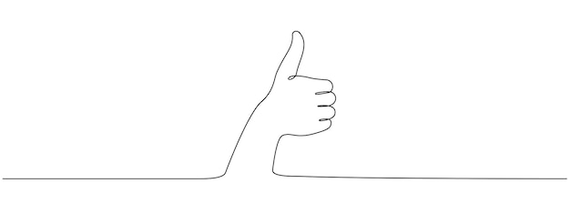Thumbs up in one continuous line Symbol of goodness Positive gesture in oneline style Vector editable stroke