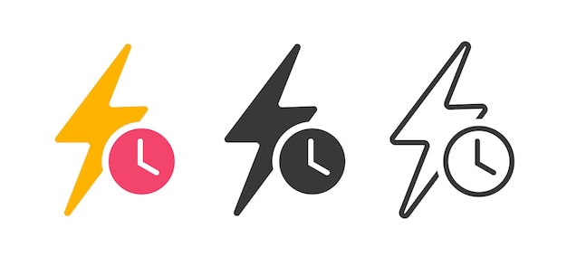 thunder bolt fast time icon lightning flash energy clock watch vector simple graphic set thunderbolt