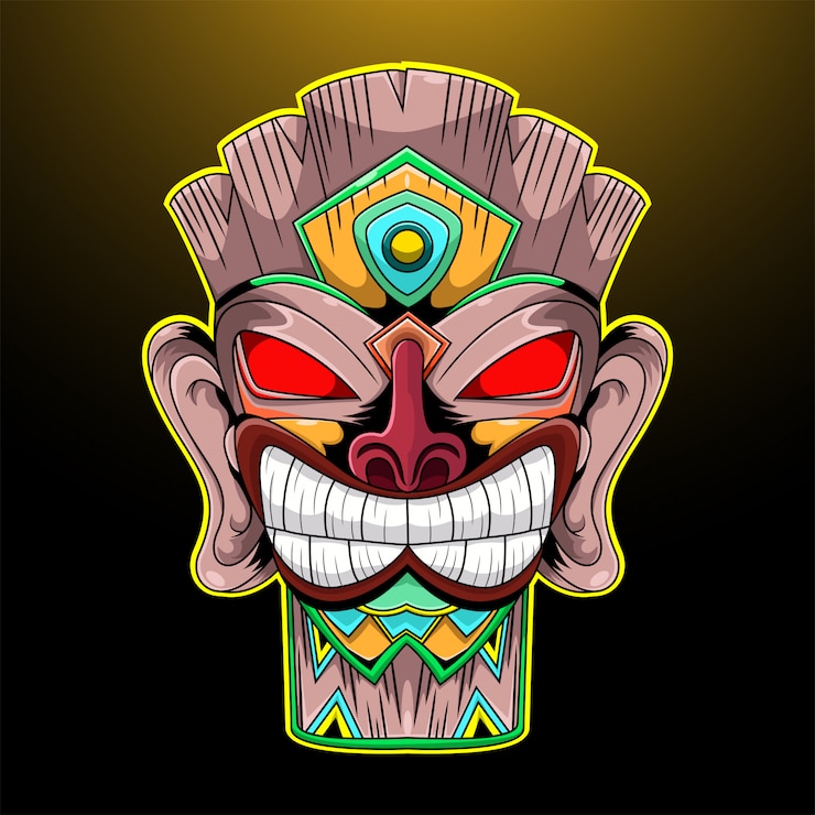 Vektör tiki mask esport mascot logo