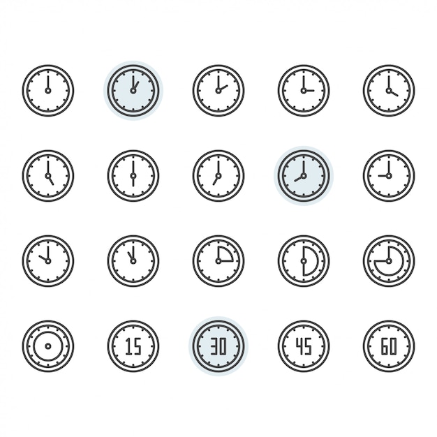 Time and clock icon and symbol set in outline