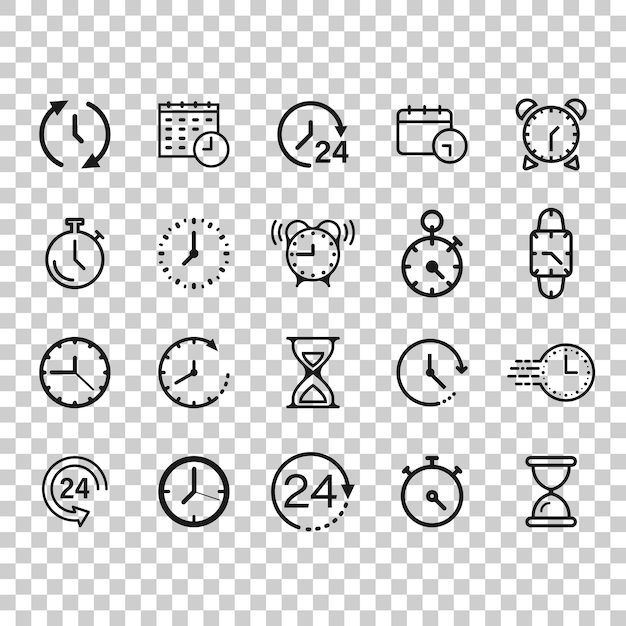 time icon set in flat style agenda clock vector illustration on white isolated background sandglass wristwatch timer business concept