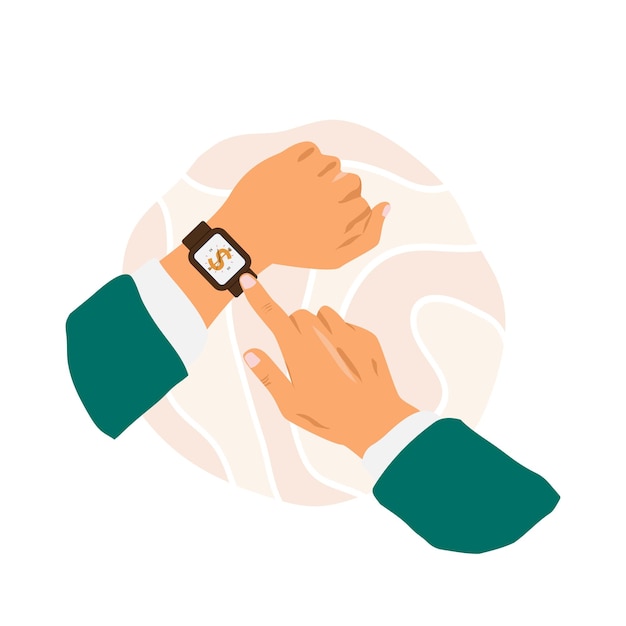 Time is money Businessman hand pointing at wristwatches design vector illustration
