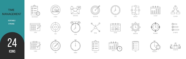 Time management icon set Containing schedule todo list task manage time planner and more