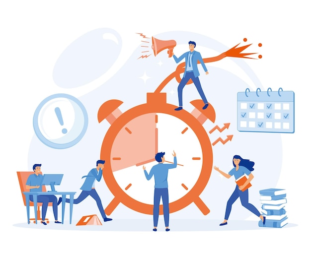 Time management manager pressure at workplace Office deadline Stressed employees working overtime