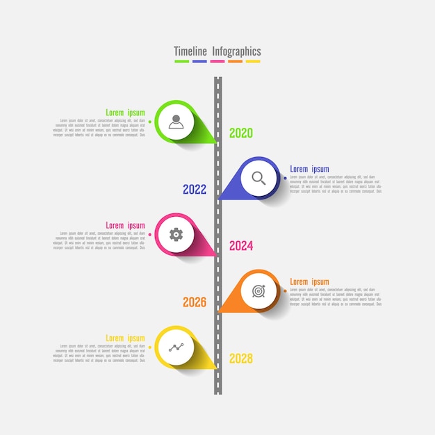 timeline infographic business abstract background template circle colorful with five step