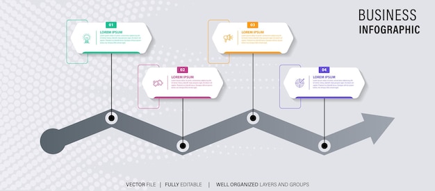 Timeline infographic with infochart Modern presentation template with 4 spets for business process