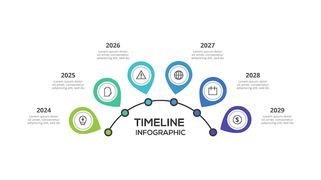 Timeline with 6 elements infographic template for web business presentations vector illustration