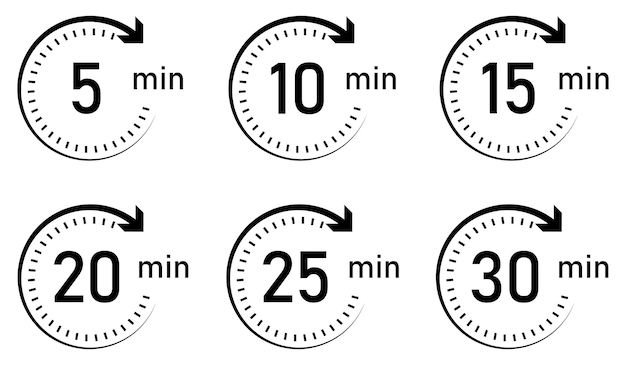 Timer clock stopwatch vector icon set Timer icon set timer from 5 to 30 minutes 5 10 15 20 25 30 min
