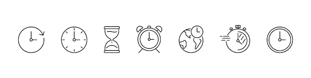 timers icon set simple time line icons vector clock