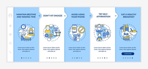 Tips for building morning routine blue and white onboarding template