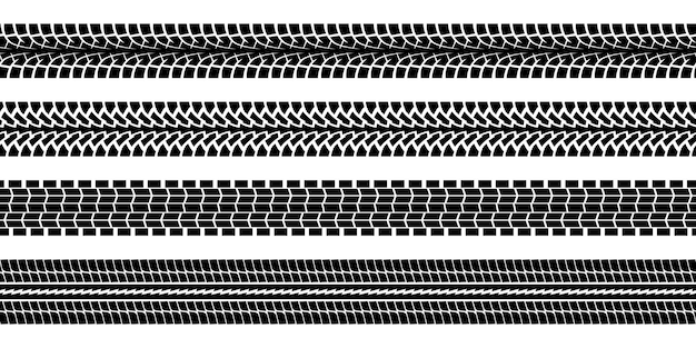 Tire tread print or car track set isolated on white background