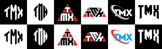 tmx letter logo design in six style tmx polygon circle triangle hexagon flat and simple style with black and white color variation letter logo set in one artboard tmx minimalist and classic logo