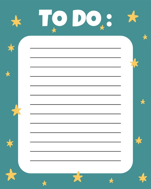 To do list template. Organizer and Schedule with place for Notes. Good for Kids.