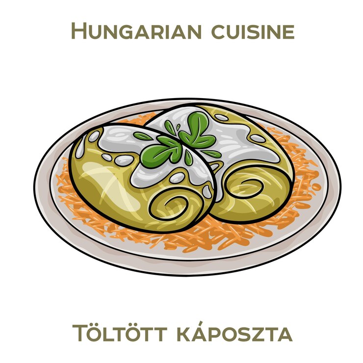 Vektör toltott kaposzta is a hungarian dish featuring stuffed cabbage rolls filled with ameat and rice