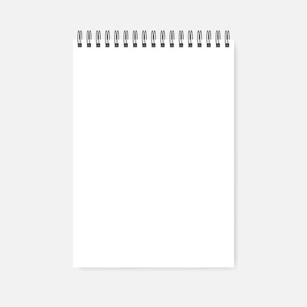 Tom spiralblock, vektormockup. Spiralbunden tom anteckningsblocksmall. Vit A4-dagboksmockup