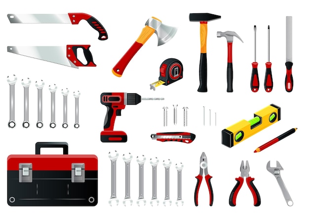 Tool set and instruments in a neat arrangement vector illustration