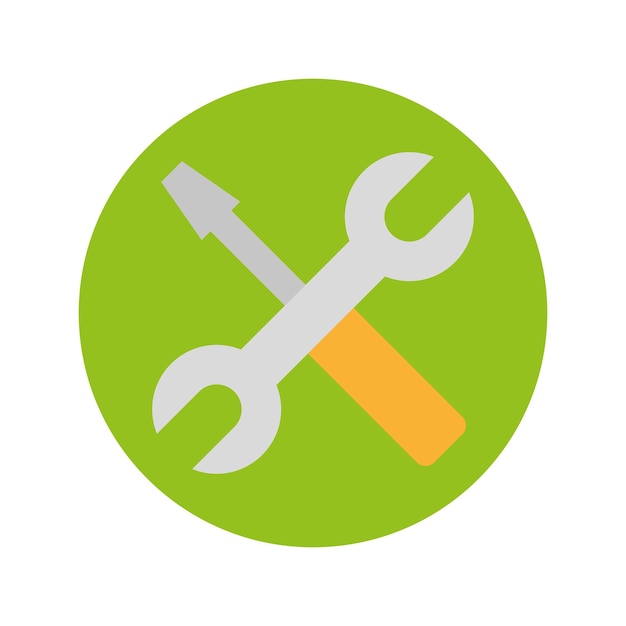Tools icon set Wrench and screwdriver Vector flat design Green circle background