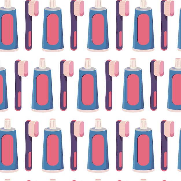 Toothpaste and toothbrush vector cartoon seamless pattern on a white background