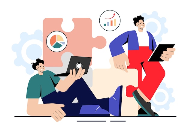 top manager employees vector illustration featuring project management and financial report strategies to achieve goals or targets in a background