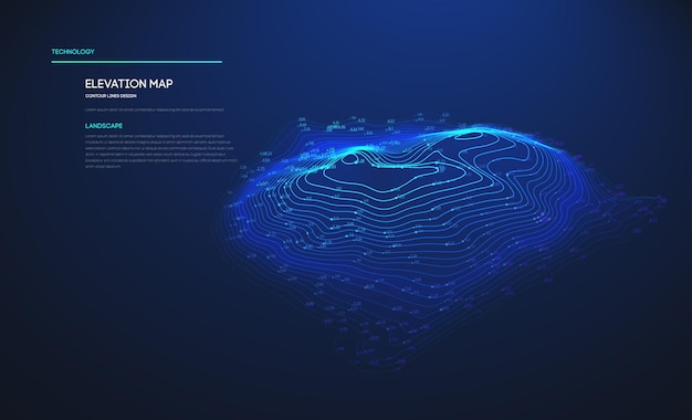 topographic map blue technology background big data elevation map with contour lines topographic