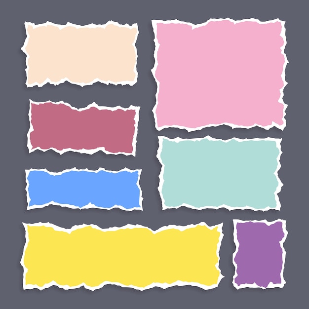 Torn paper rip pieces of sheet edge note scrap or notebook pages vector backgrounds