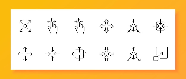 touch control icon set zoom in zoom out touchpad minimize expand black icon on a white background vector line icon for business and advertising