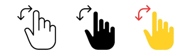 Touch control set icon Hand gestures zoom in and out swipe tap press arrow clock hourglass Vector icon in line black and colorful style on white background