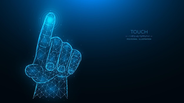 touch the future concept polygonal vector illustration of a hand pressing something