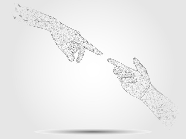 touching hands vector geometric polygonal art background