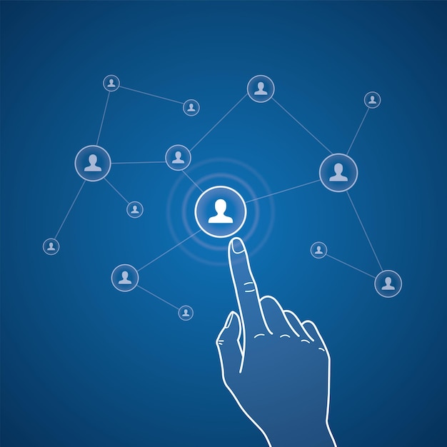 Touchscreen illustration, select profile, on blue background