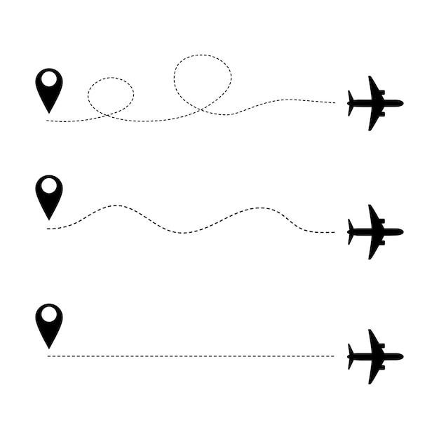 tourism and travel waypoint designed for a tourist trip and his track on a white background the movement of the aircraft from one point to another vector illustration