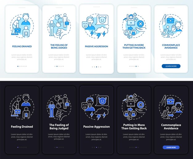 Toxicity at workplace onboarding mobile app page screen