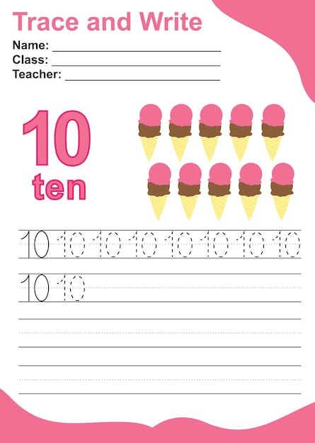 Trace and write number for children. Exercise for children to recognize the number. Educational work