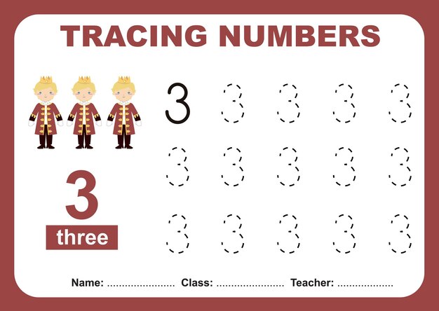 Trace and write number for children Exercise for children to recognize the number Educational work