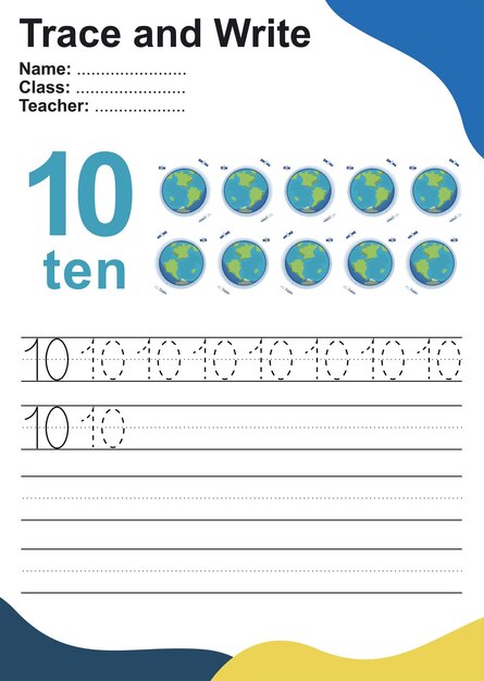 Trace and write number for children Exercise for children to recognize the number