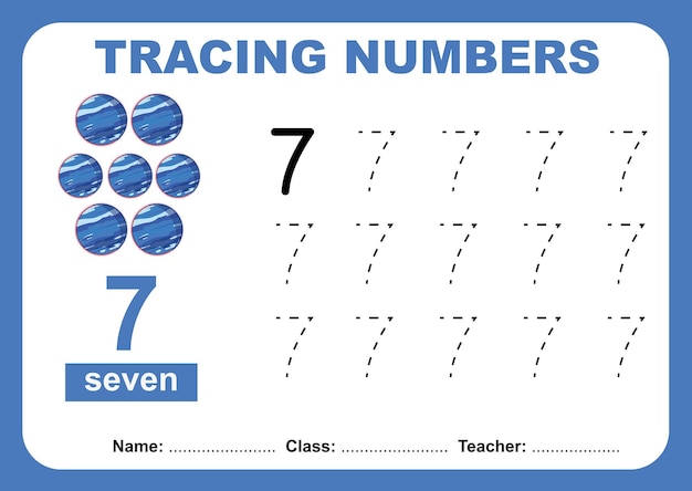 Trace and write number for children Exercise for children to recognize the number