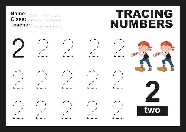 Trace and write number for children Exercise for children to recognize the number