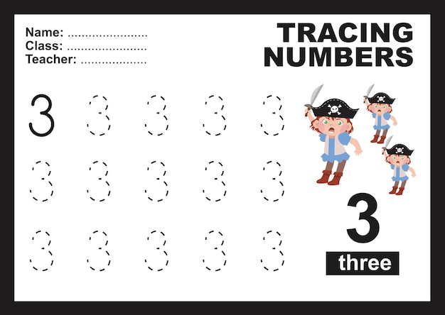 Trace and write number for children Exercise for children to recognize the number