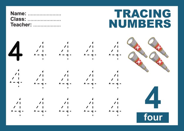 Trace and write number for children Exercise for children to recognize the number