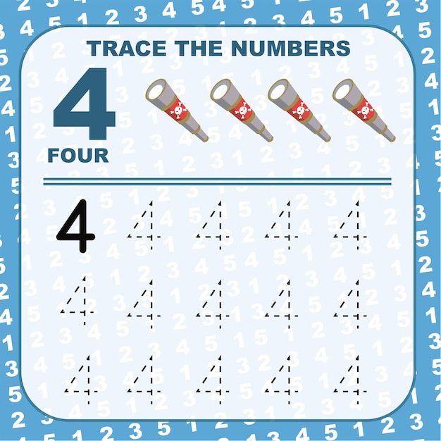 Trace and write number for children Exercise for children to recognize the number