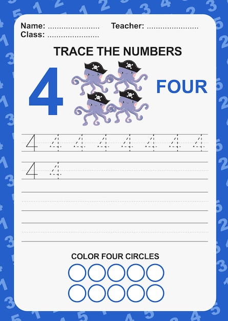 Trace and write number for children Exercise for children to recognize the number