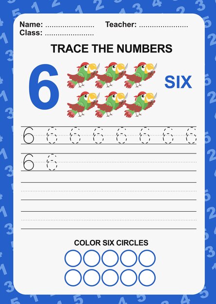 Trace and write number for children Exercise for children to recognize the number