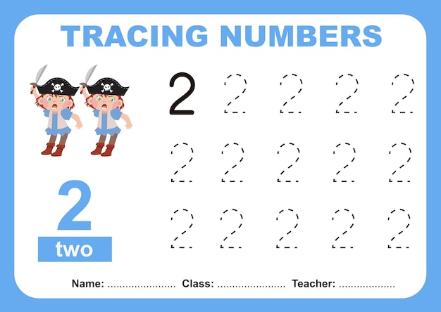 Trace and write number for children Exercise for children to recognize the number